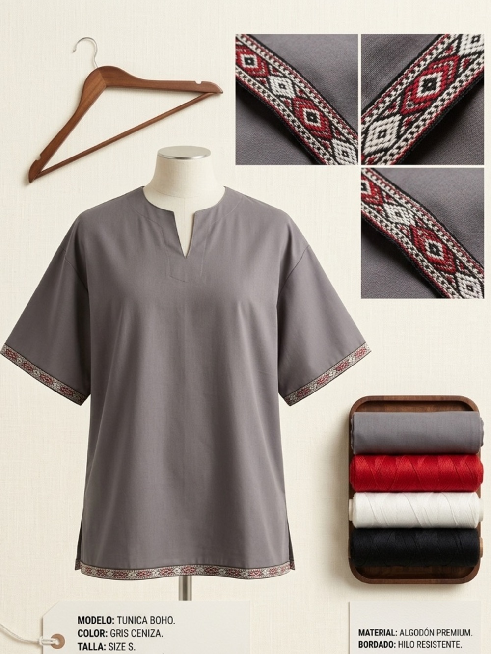 Amazon Essentials Gray Tunic with Red & White Trim